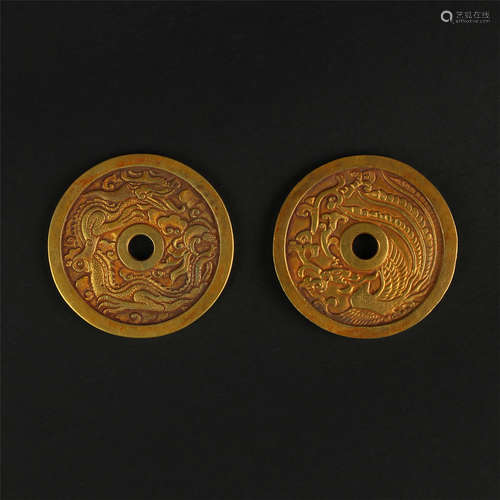 TWO CHINESE GILT SILVER COINS LIAO DYNASTY