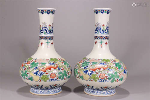 PAIR OF CHINESE PORCELAIN DOUCAI FLOWER VASES