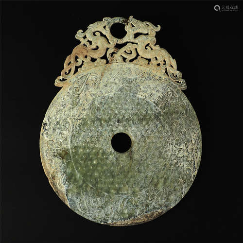 CHINESE ANCIENT JADE DRAGON BI DISK