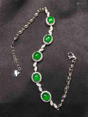 18K WHITE GOLD DIAMOND NATURAL JADEITE BEAD BRACELET