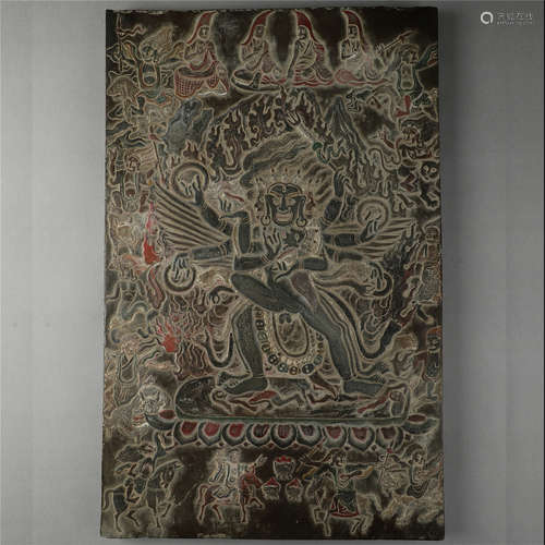 CHINESE STONE BUDDHIST PLAQUE OF STANDING BUDDHA QING DYNASTY