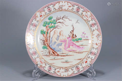 CHINESE PORCELAIN FAMILLE ROSE WESTERN BEAUTY PLATE