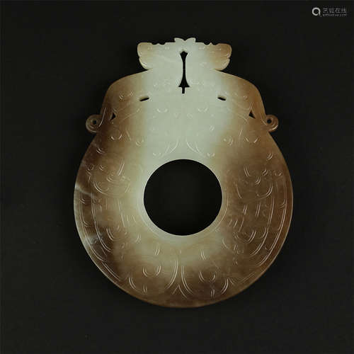 CHINESE CELADON JADE DRAGON BI DISK