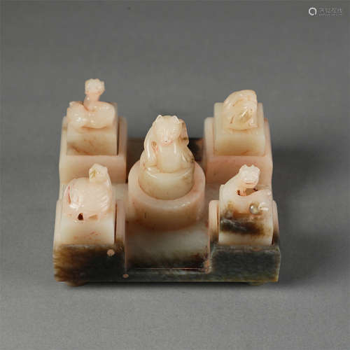 FIVE CHINESE JADE BEAST SEALS