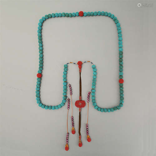 CHINESE TURQUOISE BEAD CHAOZHU COURT NECKLACE