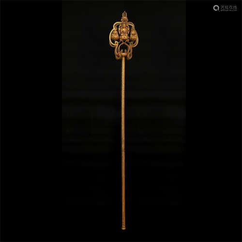 CHINESE GILT BRONZE BUDDHIST CANE