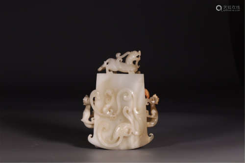 CHINESE WHITE JADE DRAGON OX PLAQUE