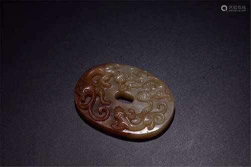 CHINESE ANCIENT JADE DRAGON BI DISK