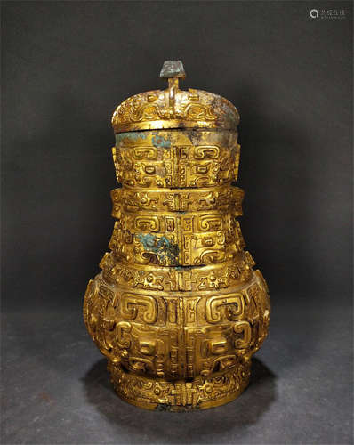 CHINESE GILT BRONZE LIDDED JAR