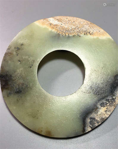 CHINESE CELADON JADE BI DISK