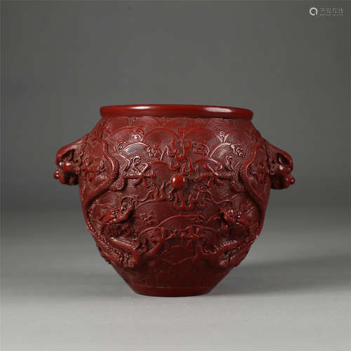 CHINESE CINNABAR DRAGON JAR