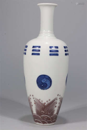 CHINESE PORCELAIN BLUE AND WHITE RED UNDER GLAZE VASE