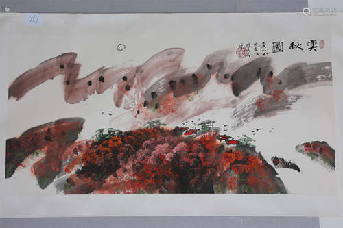 CHINESE SCROLL PAINTING OF MOUNTAIN VIEWS WITH PUBLICATION