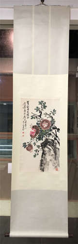 CHINESE SCROLL PAINTING OF FLOWER AND ROCK WITH SAME NAME OF RECIPIENT