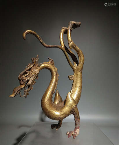 CHINESE GILT BRONZE DRAGON TABLE ITEM