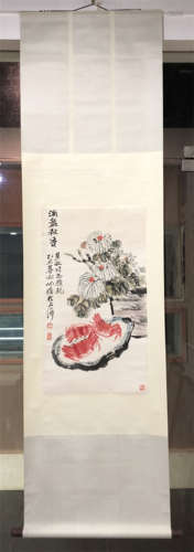 CHINESE SCROLL PAINTING OF FLOWER WITH SAME NAME OF RECIPIENT