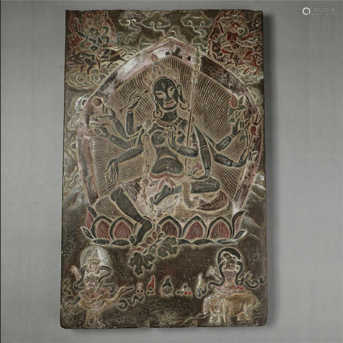 CHINESE STONE BUDDHIST PLAQUE OF STANDING BUDDHA QING DYNASTY