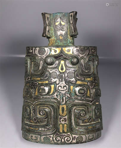 CHINESE GOLD SILVER INLAID BRONZE BELL