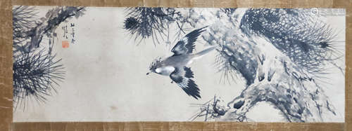 CHINESE SCROLL PAINTING OF BIRD AND PINE