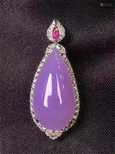 18K WHITE GOLD DIAMOND NATURAL PURPLE JADEITE PENDANT