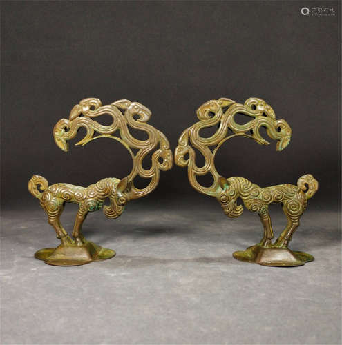 PAIR OF CHINESE GILT BRONZE DEER TABLE ITEMS