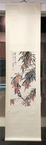 CHINESE SCROLL PAINTING OF BIRD AND FLOWER WITH SAME NAME OF RECIPIENT