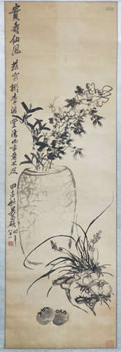 CHINESE SCROLL PAINTING OF FLOWER IN VASE