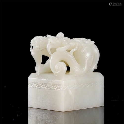 CHINESE WHITE JADE BEAST SEAL