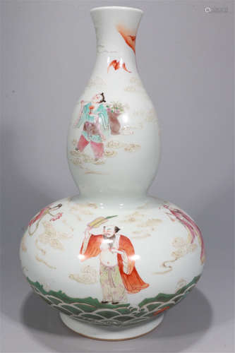 CHINESE PORCELAIN FAMILLE ROSE EIGHT IMMORTALS DOUBLE GOURD VASE