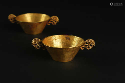 PAIR OF CHINESE PURE GOLD CUPS LIAO DYNASTY