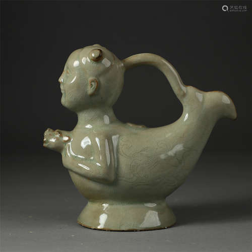 CHINESE PORCELAIN CELADON GLAZE BOY KETTLE