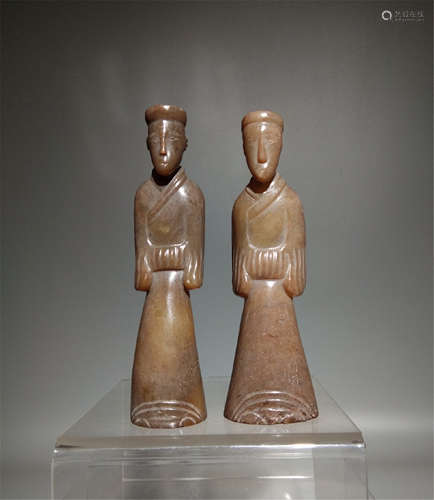 TWO CHINESE JADE STANDING FIGURES