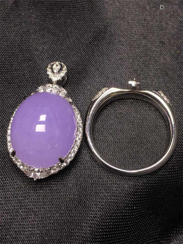 18K WHITE GOLD DIAMOND NATURAL PURPLE JADEITE PENDANT OR RING