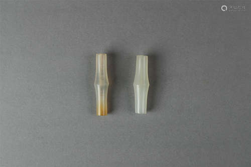 TWO CHINESE AGATE TUBE LIAO SYNASTY