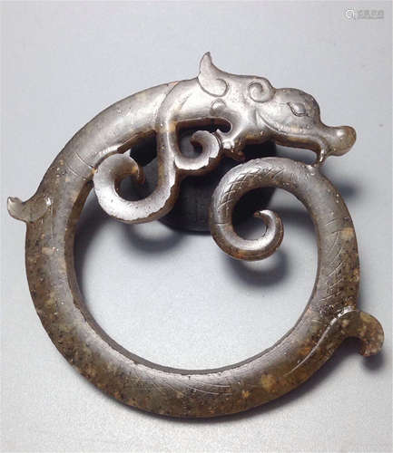 CHINESE ANCIENT JADE DRAGON RING