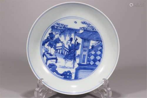 CHINESE PORCELAIN BLUE AND WHITE FIGURES PLATE