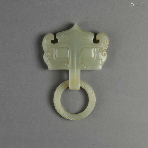 CHINESE CELADON JADE BEAST DOOR KNOCKER