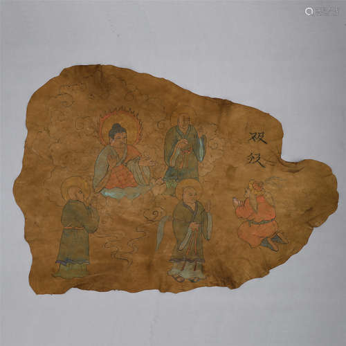 CHINESE PAINTING ON OX SKIN LIAO DYNASTY