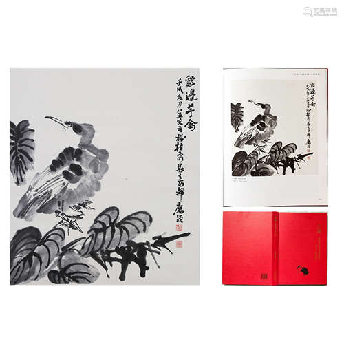 CHINESE SCROLL PAINTING OF BIRD AND FLOWER WITH PUBLICATION