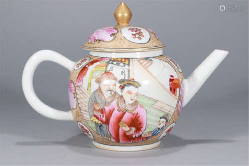 CHINESE PORCELAIN FAMILLE ROSE FIGURES TEA POT