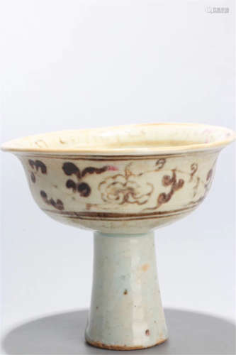 CHINESE PORCELAIN RED UNDER GLAZE STEM CUP