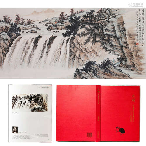 CHINESE SCROLL PAINTING OF WATERFALL WITH PUBLICATION