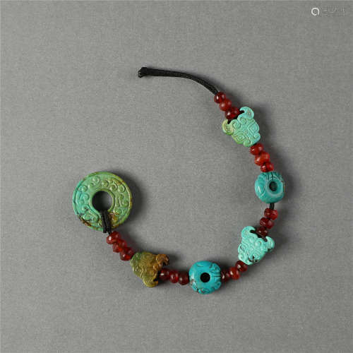 CHINESE TURQUOISE RED AGATE BEAD BRACELET