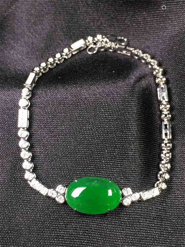 18K WHITE GOLD DIAMOND NATURAL JADEITE BRACELET