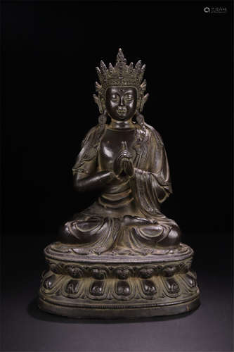 TIBETAN BRONZE SEATED GUANYIN