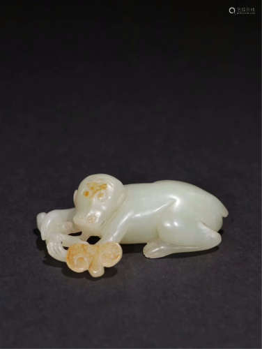 CHINESE CELADON JADE MONKEY TABLE ITEM