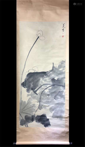 CHINESE SCROLL PAINTING OF LOTUS