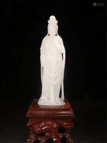 CHINESE WHITE JADE STANDING GUANYIN