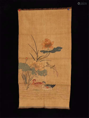 CHINESE EMBROIDERY KESI TAPESTRY OF DUCK AND LOTUS