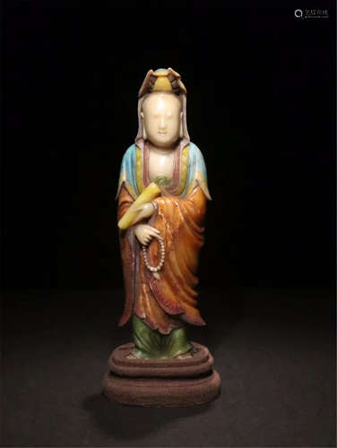 CHINESE COLOR SOAPSTONE STANDING GUANYIN